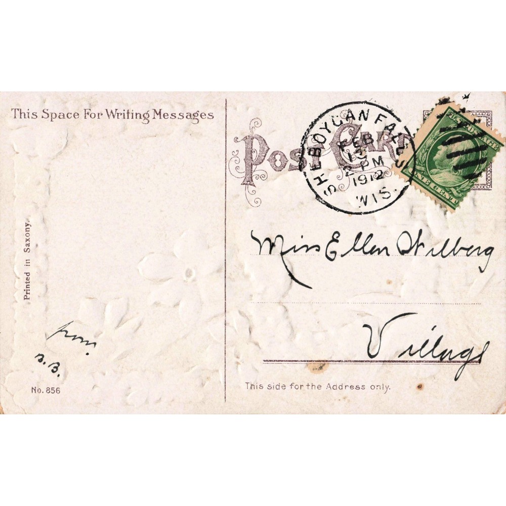 Antique 1912 Valentine Greetings Postcard RPPC Embossed Pansy Doves Saxony - Picture 2 of 2